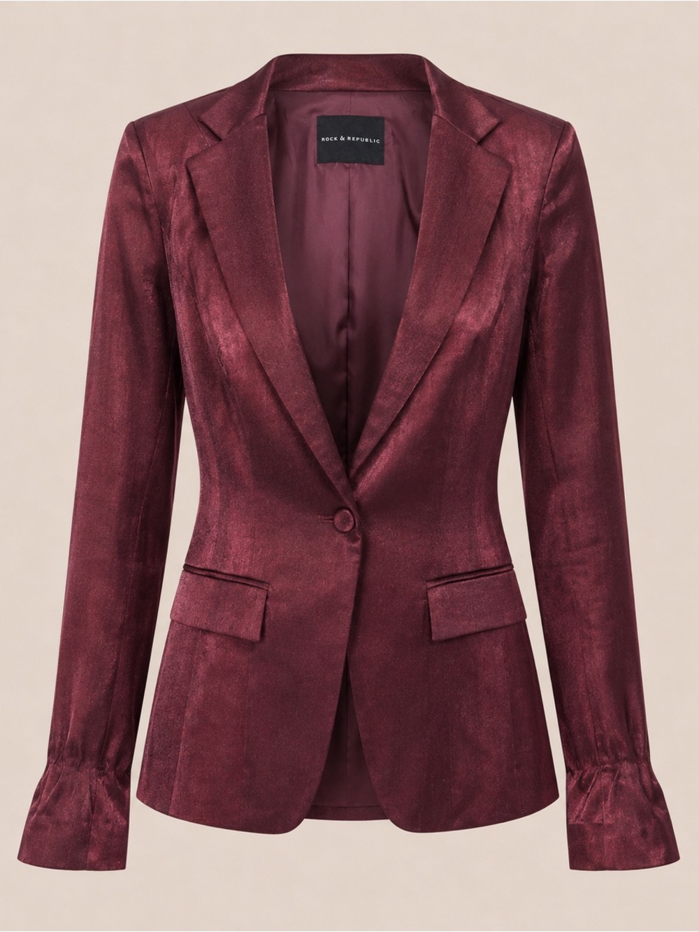 Rock & Republic Shimmery Burgundy Single-Button Blazer
